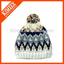 Inverno Chegada Nova Unissex Islândia Jacquard Knitting Hat Com Pom Pom